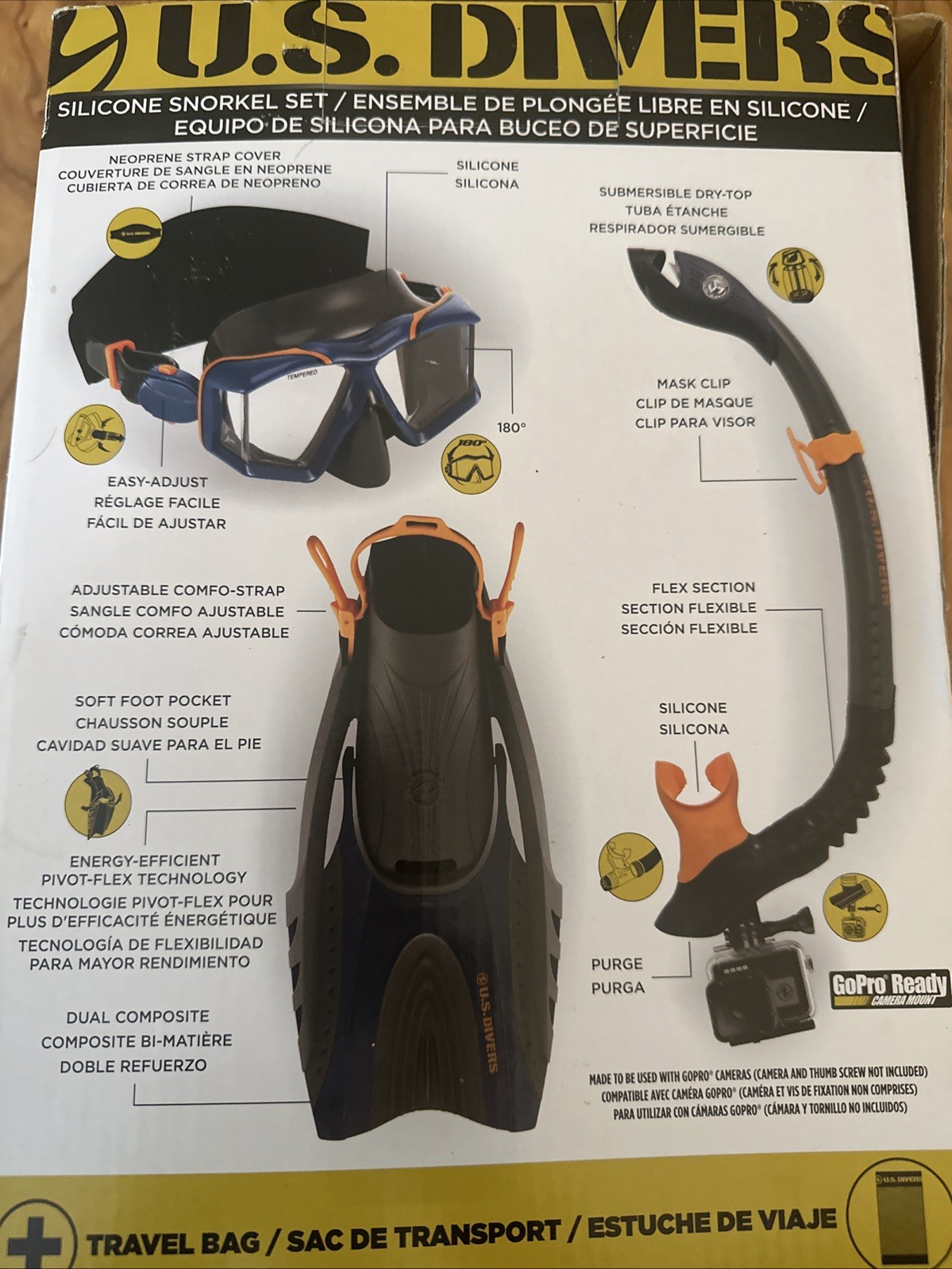 U.S. Divers Adult Silicone Snorkel Set with Camera Attachment L/XL NEW ORIGINAL