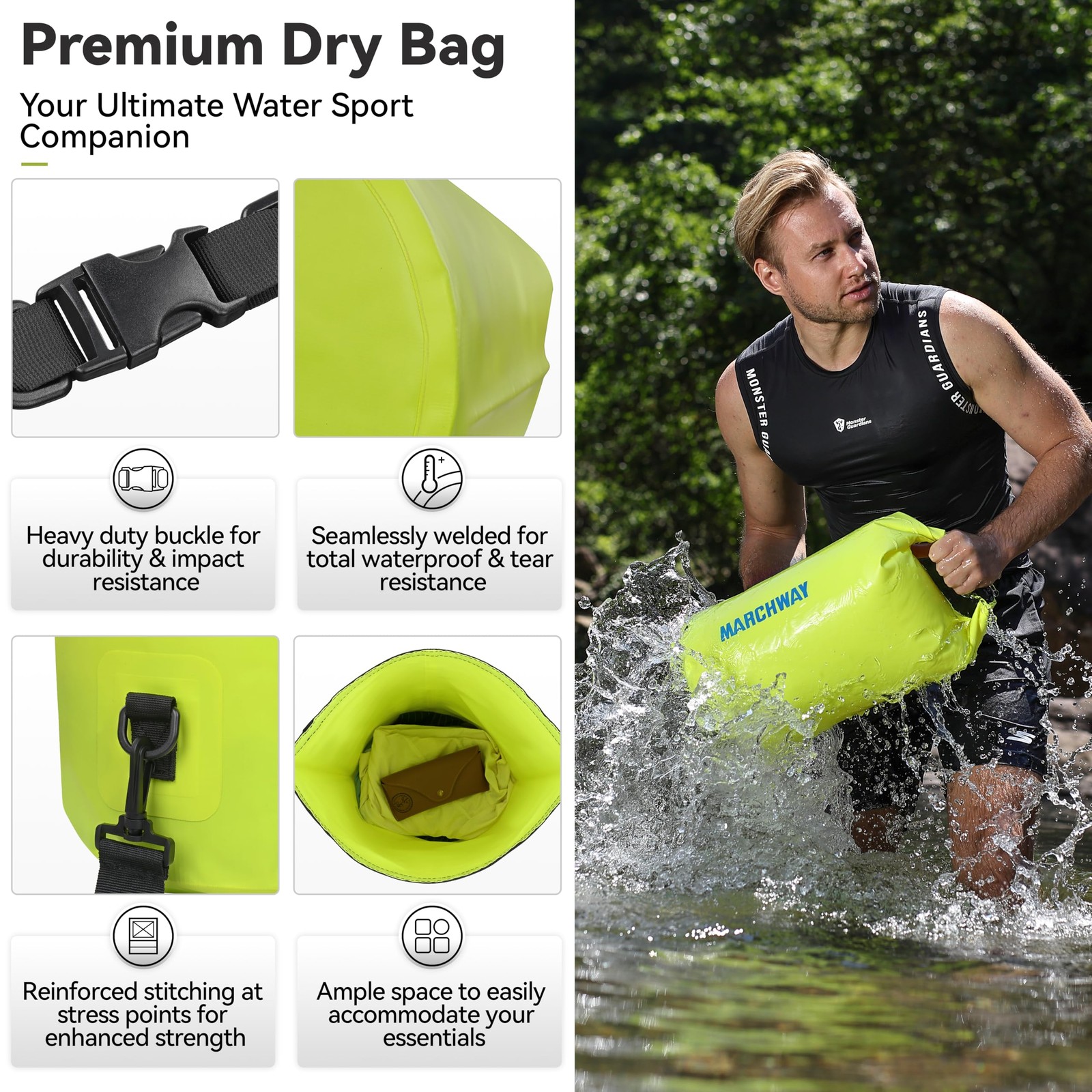 MARCHWAY Floating Waterproof Dry Bag Backpack 40L, Bright Yellow