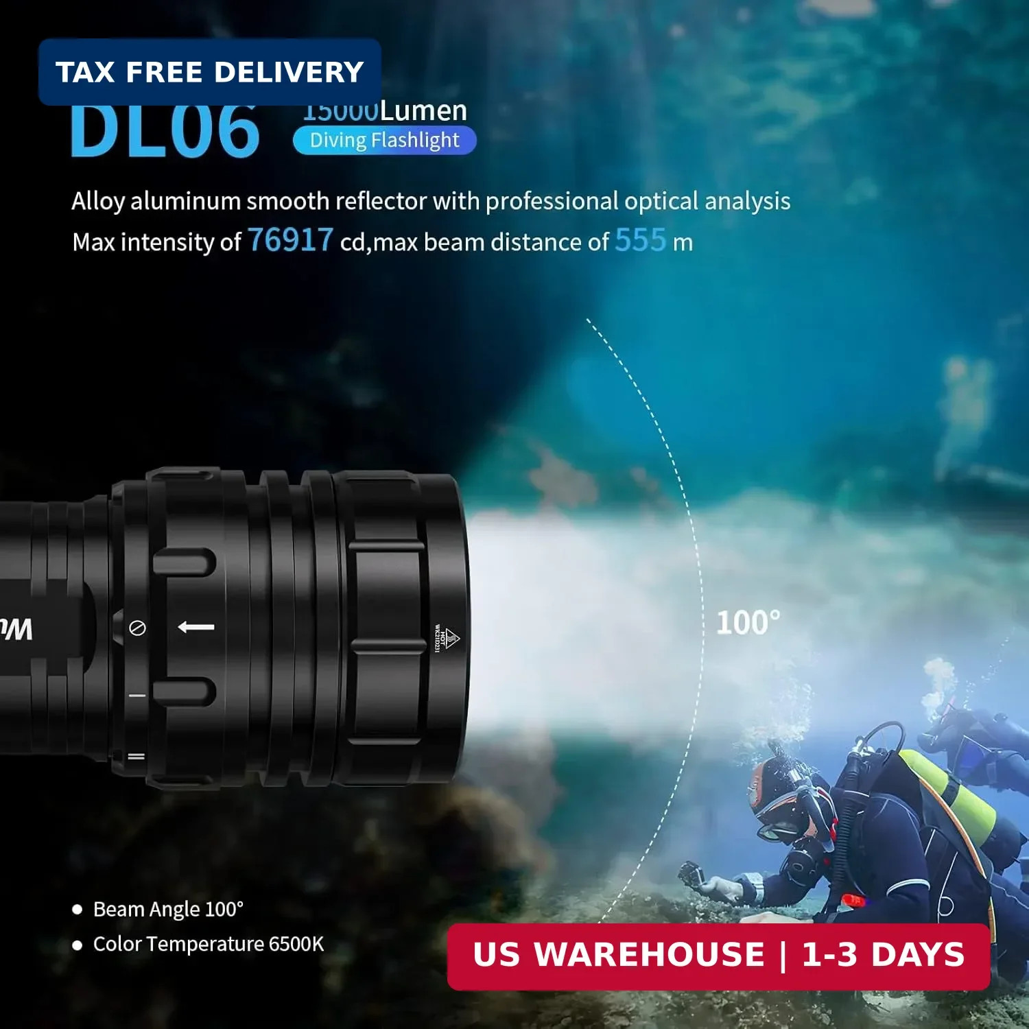 Wurkkos DL06 Dive Light, 15000 Lumens Scuba Diving Light, Type-C Rechargeable, 6