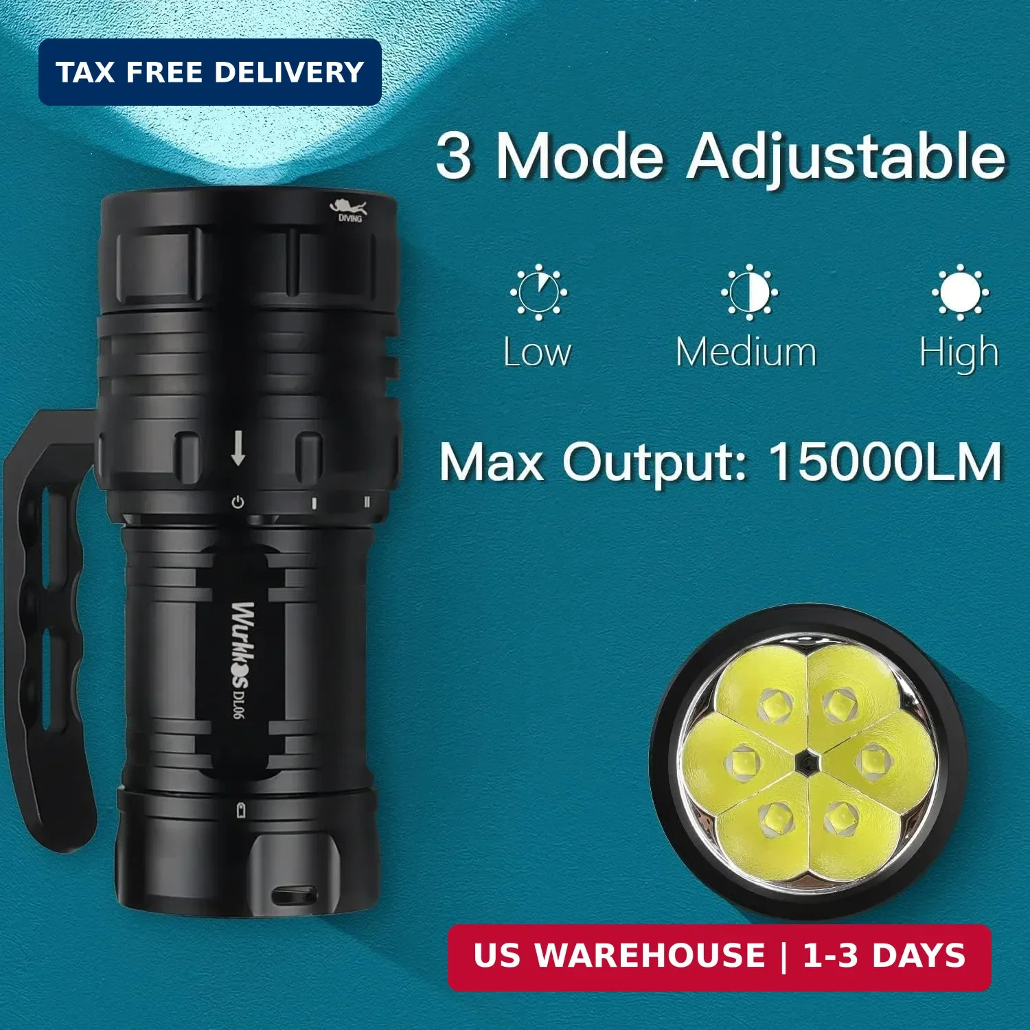 Wurkkos DL06 Dive Light, 15000 Lumens Scuba Diving Light, Type-C Rechargeable, 6