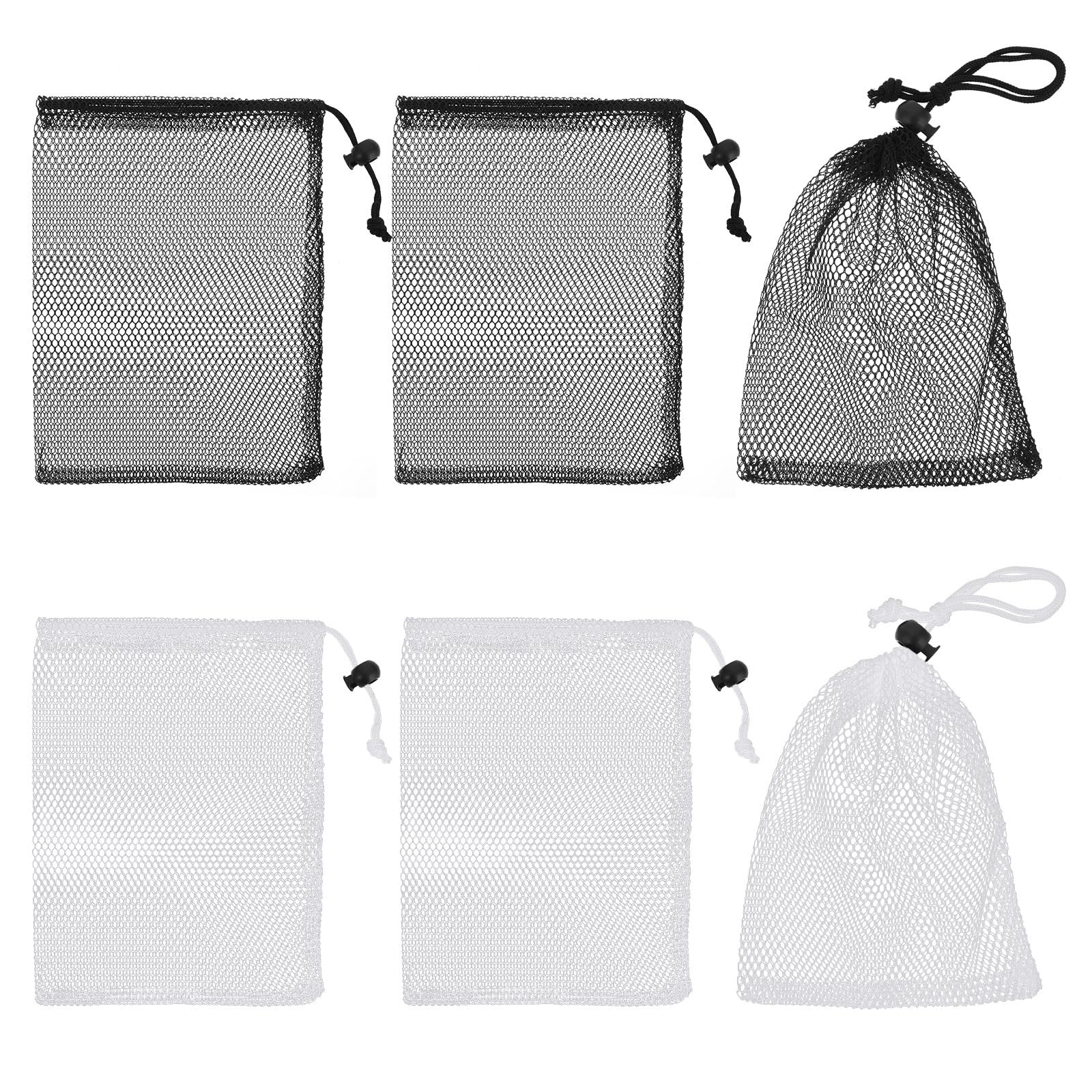 6PCS Small Mesh Drawstring Bags, 20 x 15 cm (7.87 × 5.9 Inch), Black White