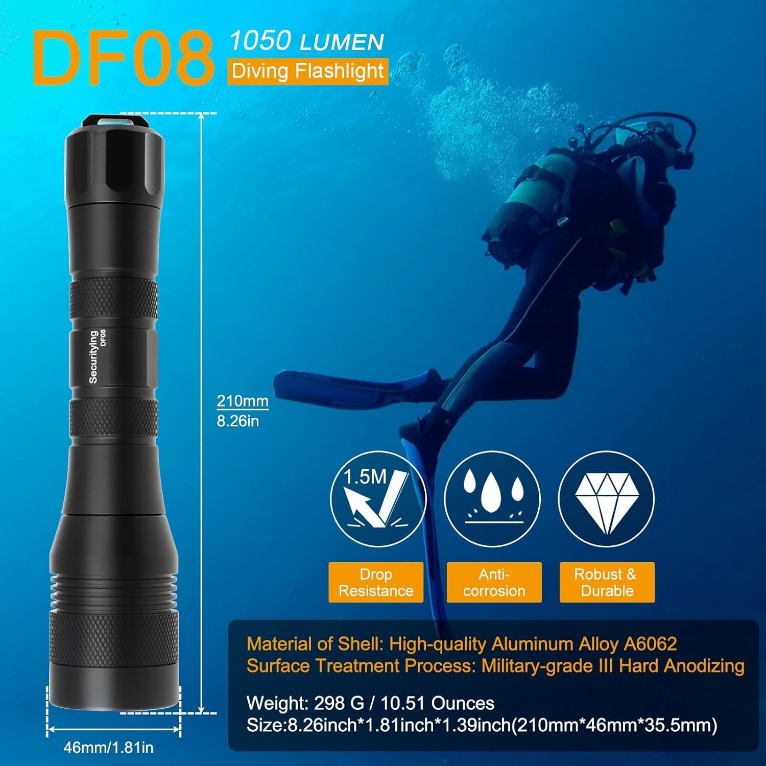 Waterproof Diving Torch with 1000 Lumens Brightness – Night Dive Essential