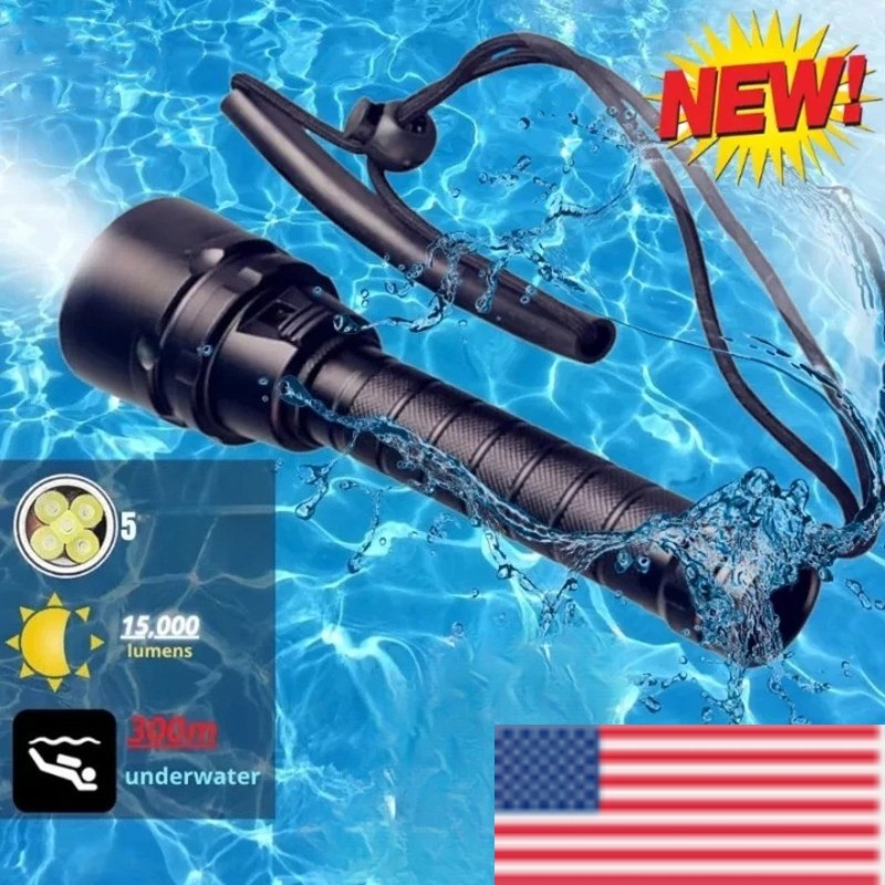 Scuba Diving Flashlight 200M Underwater Torch Bright LED Submarine Safety Light