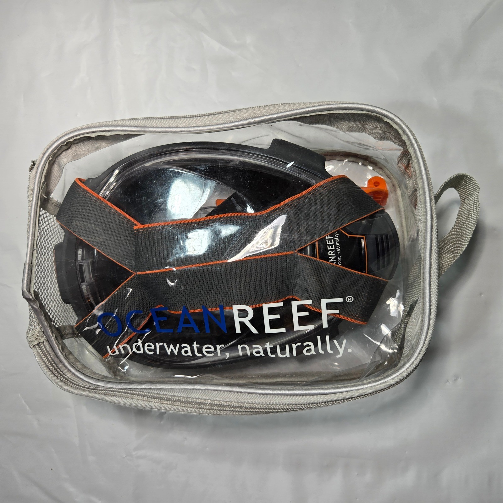 Ocean Reef Aria QR+ Full Face Snorkel Mask Black Orange Medium Large with Case