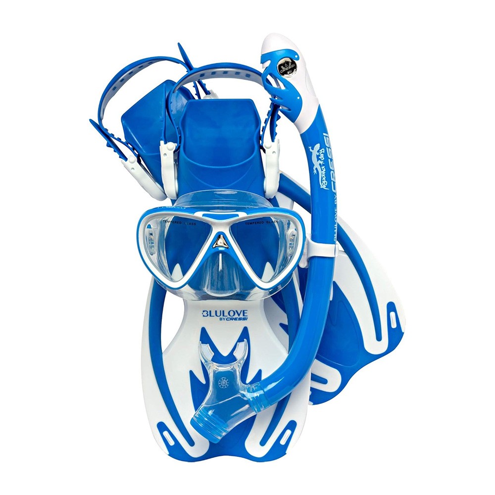 Cressi Unisex Snorkel Mask Rocks Pro Dry Set, Blue/White, Size Small/Medium