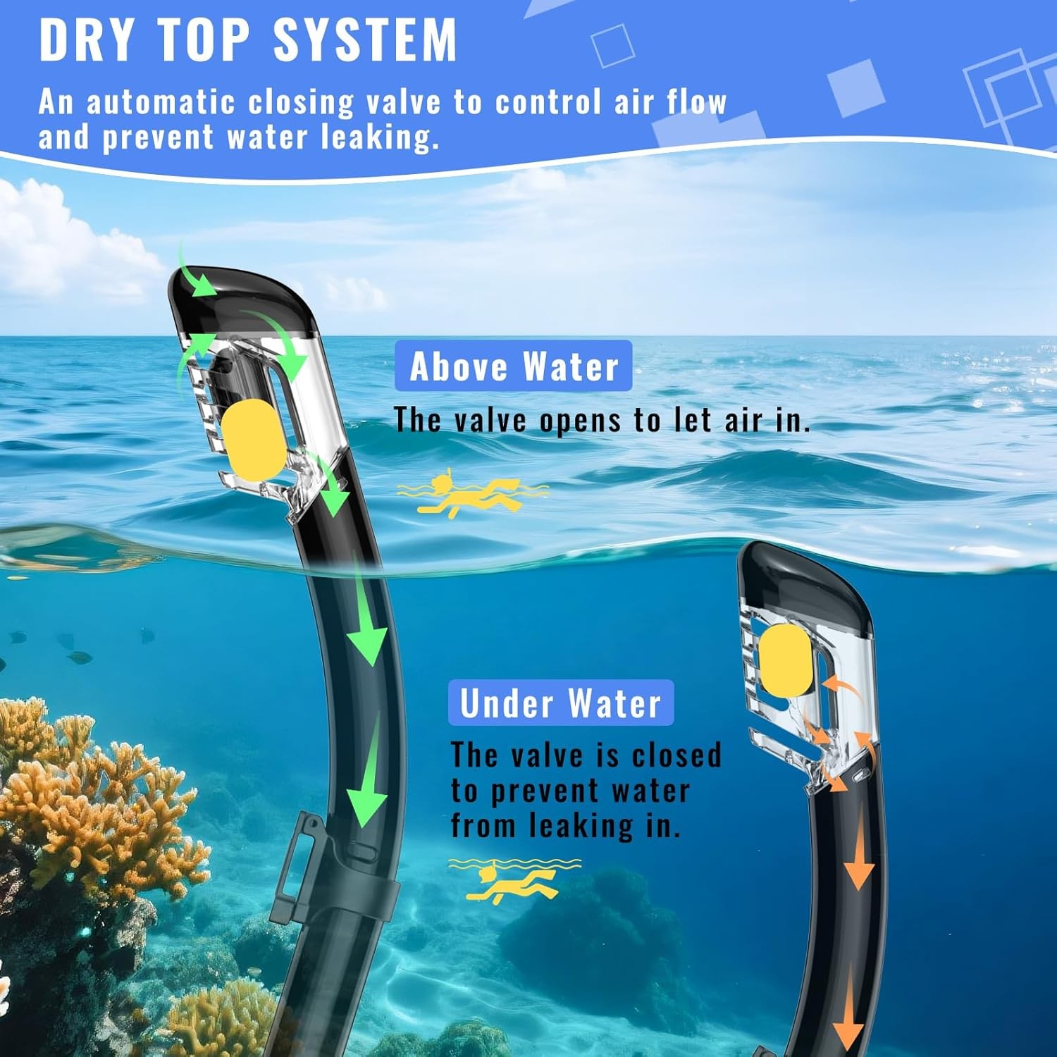 Snorkeling Gear for Adults, Snorkel Set Scuba Diving mask Dry-Top, Adult Swimmin