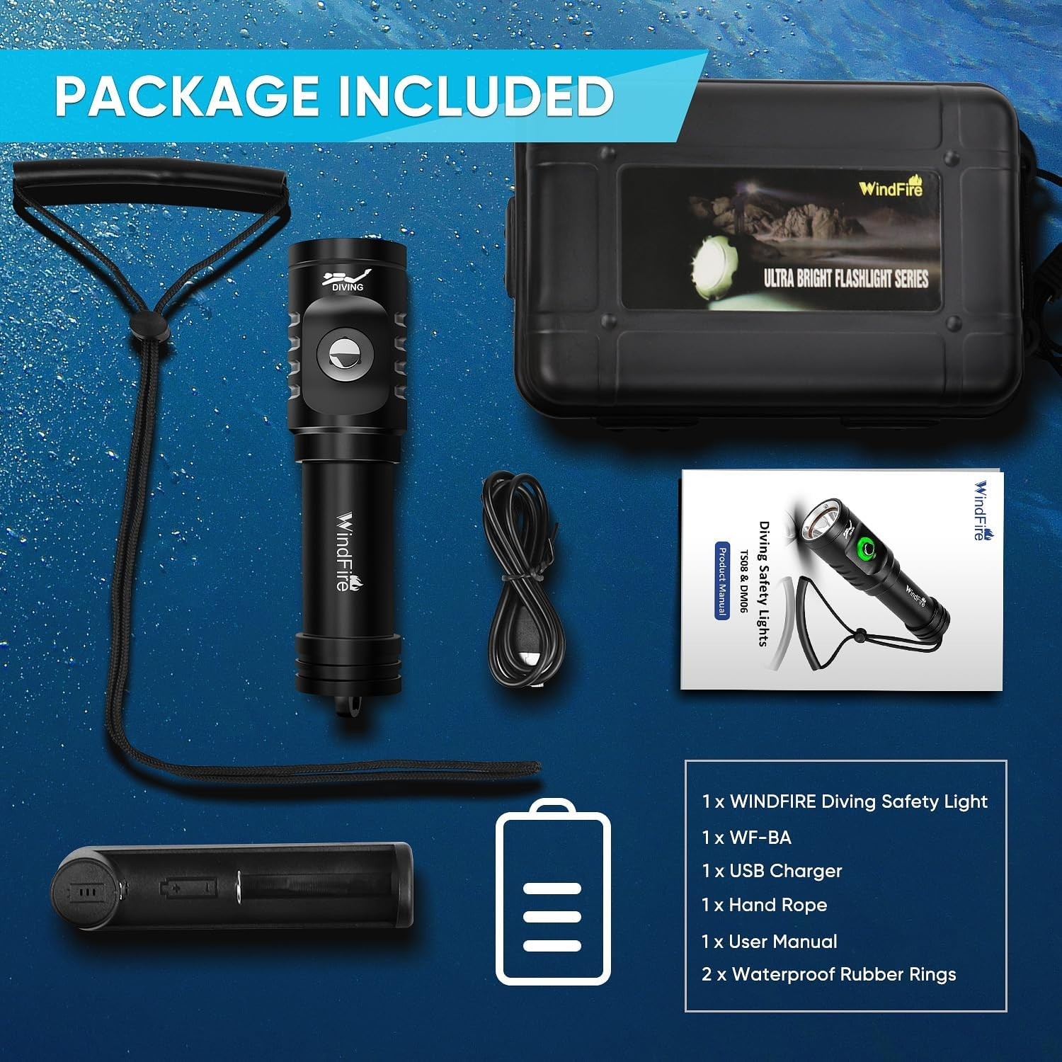 Underwater Dive Light LED 5000 Lumens Waterproof Rechargeable 3 Modes