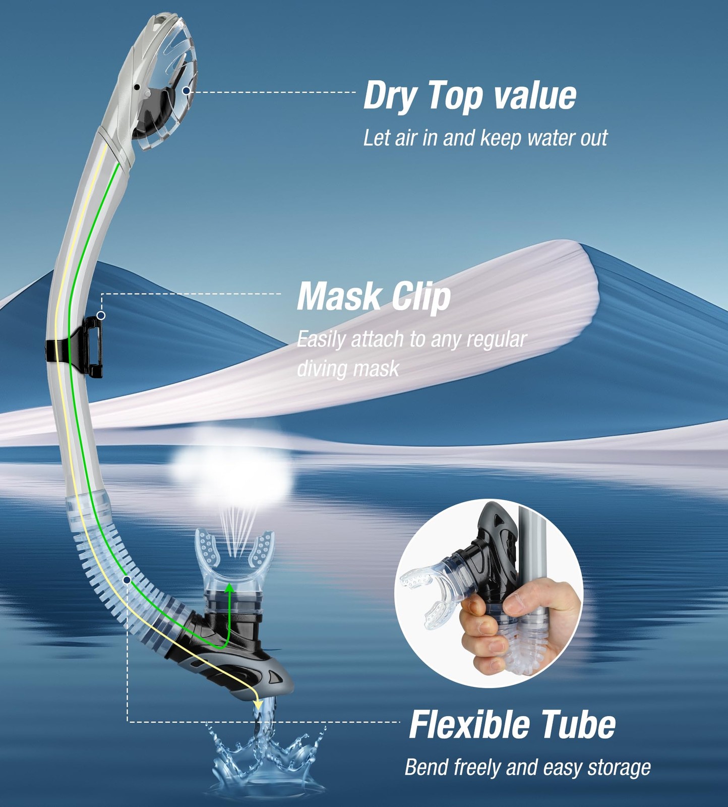Aegend Diving Dry Snorkel for Adult & Youth Snorkeling Gear with Top Dry Val…