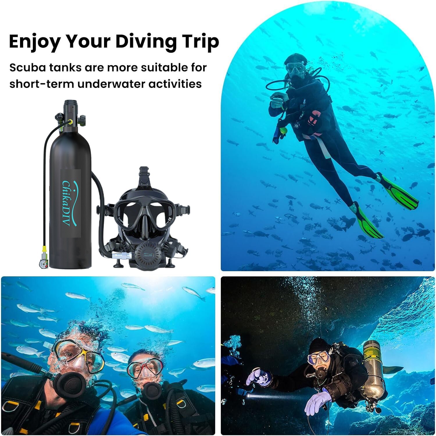 Upgraded Lung Scuba Tank with Full Face Diving Mask, 1.9L Lightweight Snorkeling