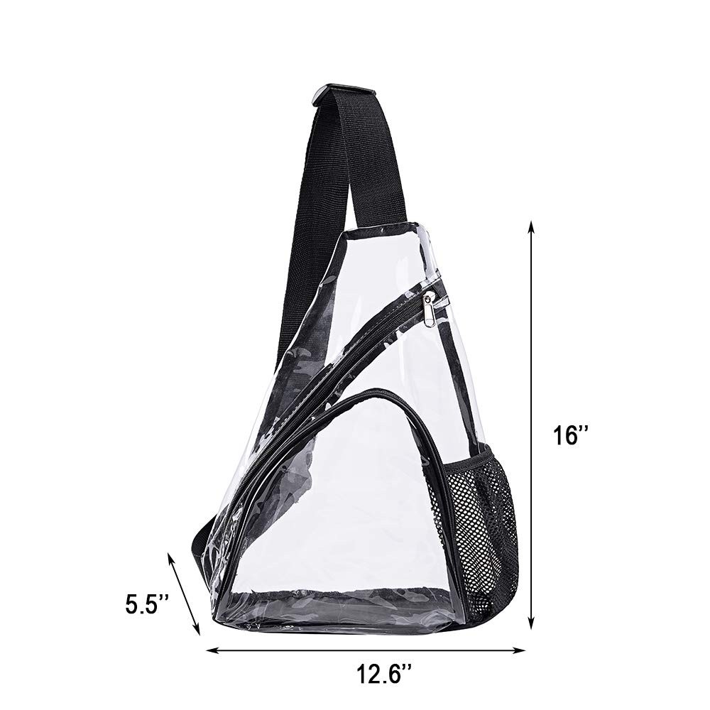 Clear PVC Sling Bag – Stadium Approved Shoulder Crossbody Large, Black
