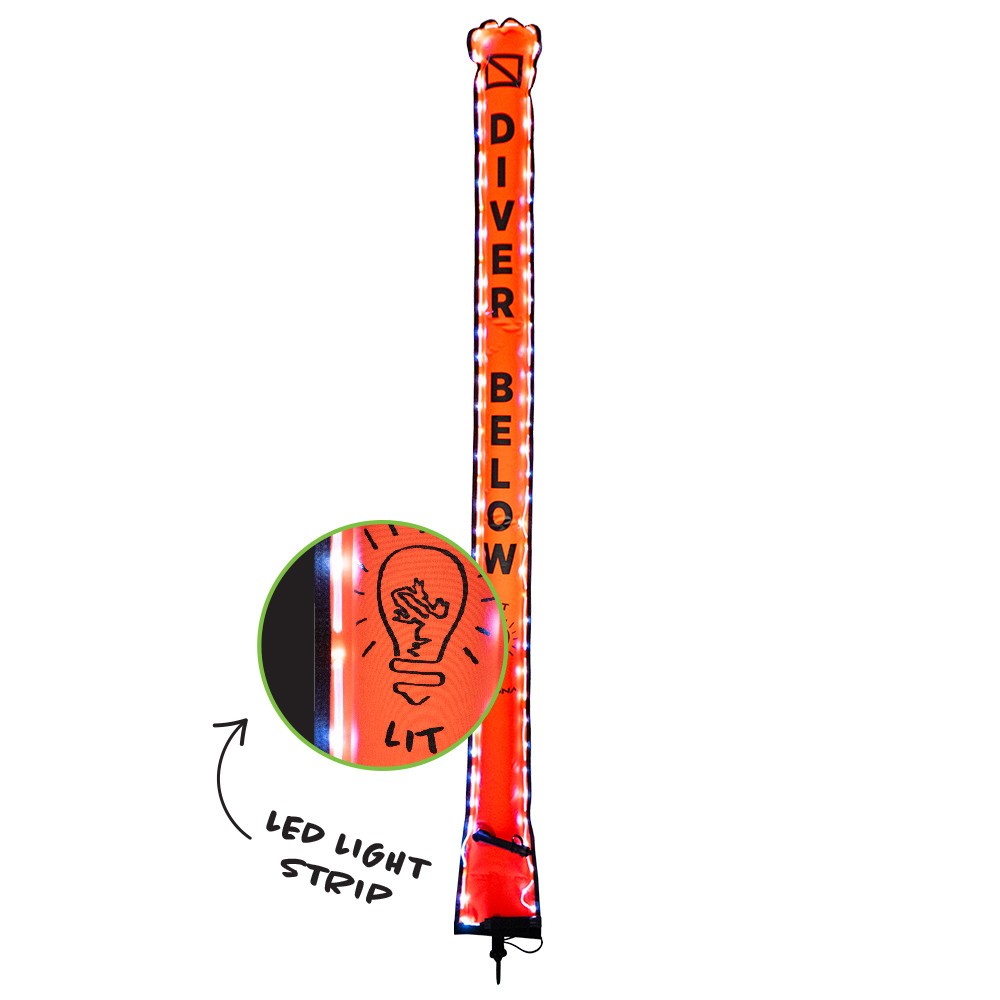 Akona Surface Marker Buoy SMB with Lights Scuba Diving Dive Safety Signal Tube