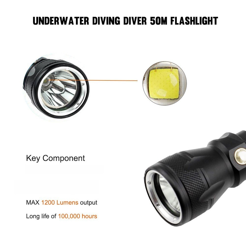 Scuba Diving Light LED Waterproof 80M Underwater LED Flashlight Camping Torch US
