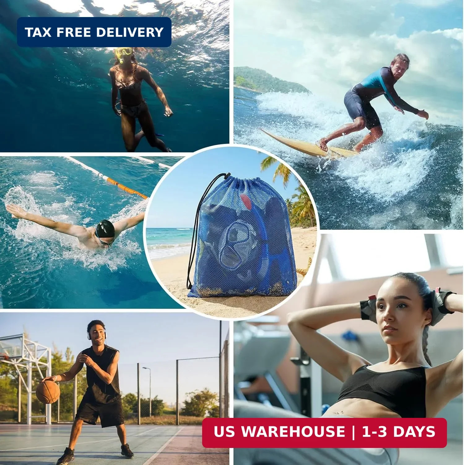 4Pcs Mesh Gear Bag for Snorkel, 19″ x 27″ Large Mesh Swim Bag, Polyester Dive Ba