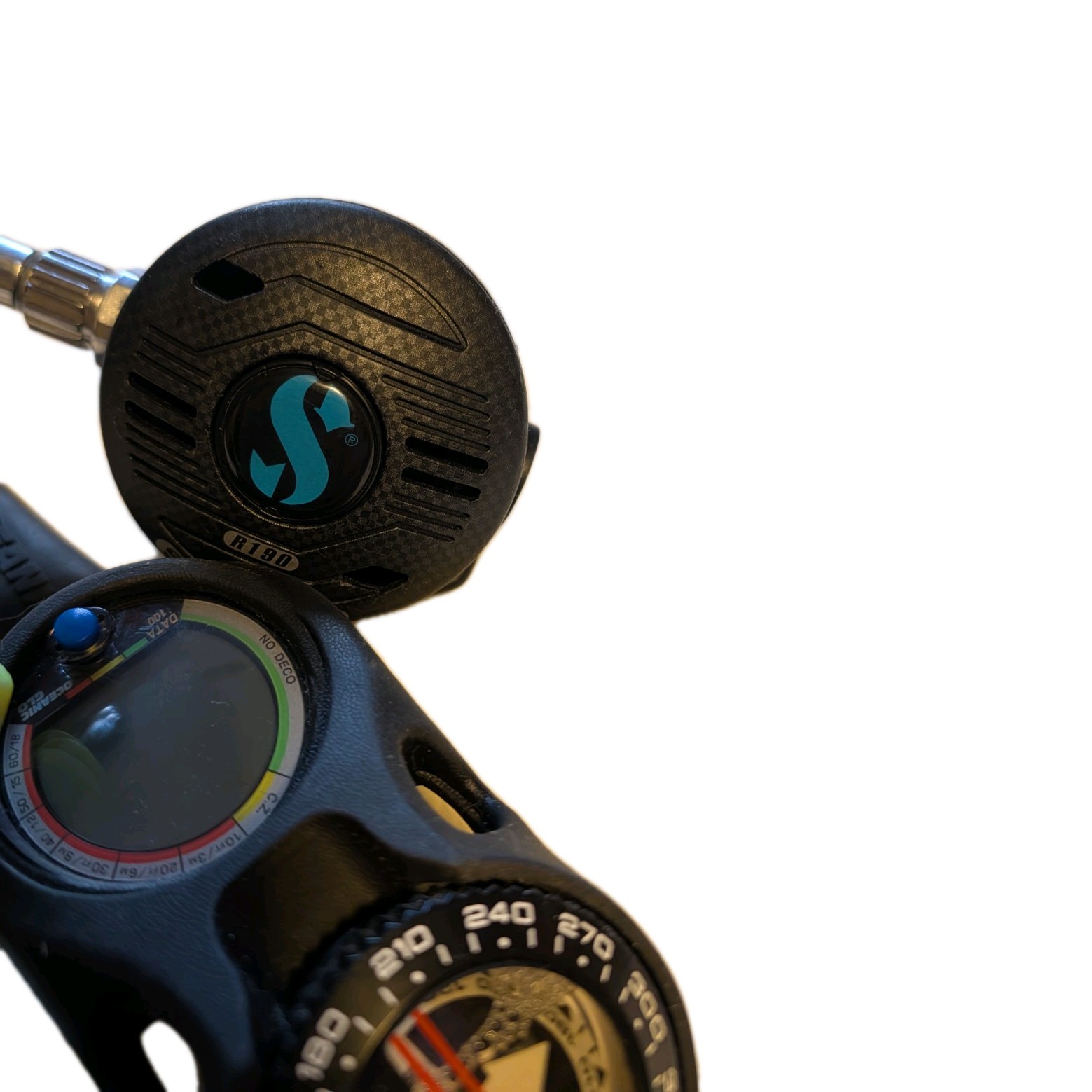 Scubapro R190 Scuba Regulator Set w/ Hoses, Oceanic PSI Gauge Console Compass