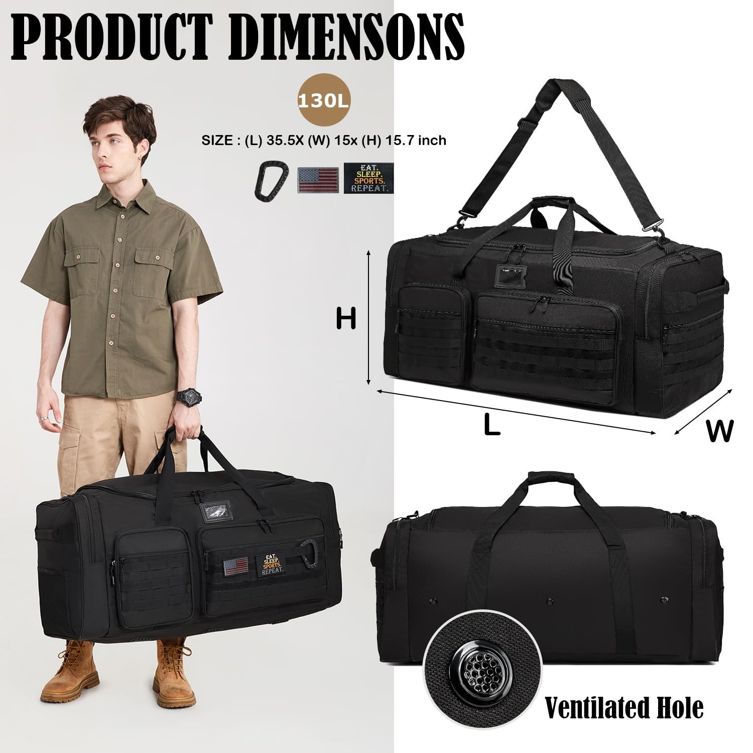 130L Extra Large Duffle Bag for Men, Heavy Duty Large Duffle Bag for Travel w…
