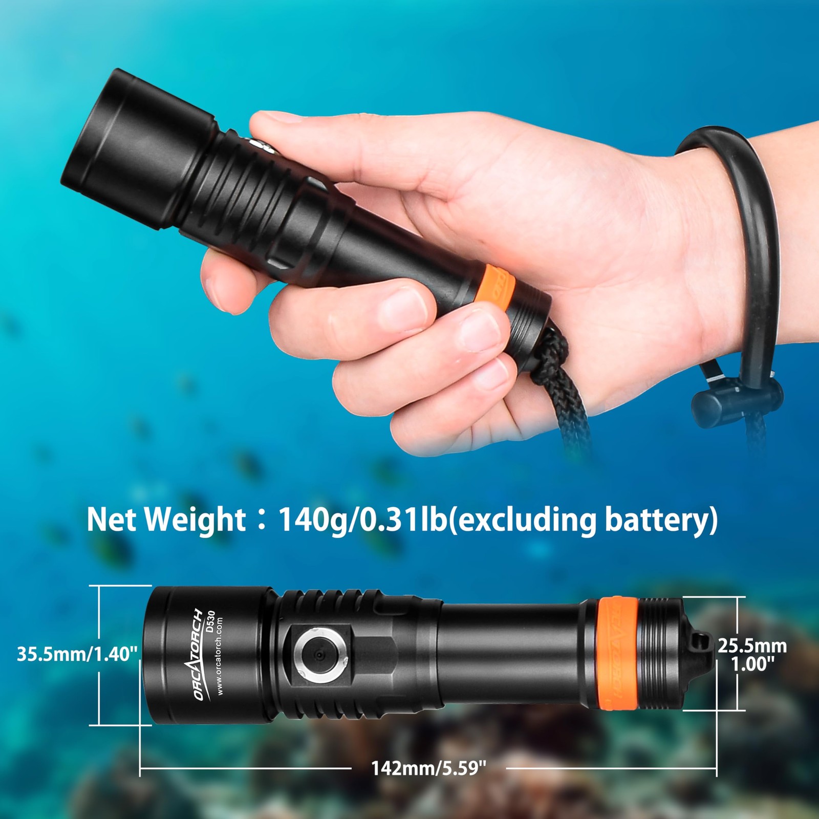 D530 Dive Light 1500 Lumens SOS Signal Scuba Diving Flashlight, 7° Super Focu…