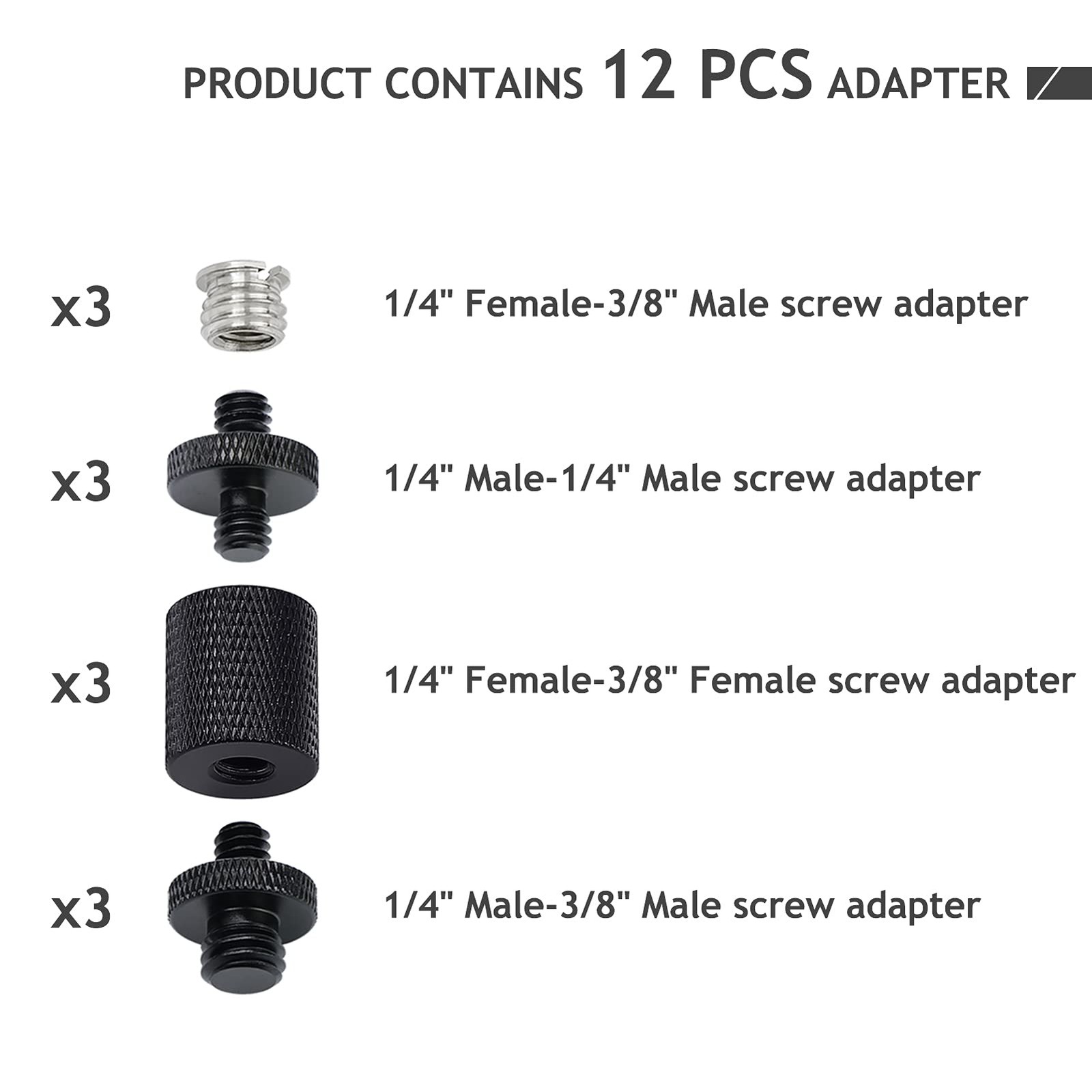 12 Pcs 1/4″ & 3/8″ Camera Screw Adapter Set – DSLR, 1/4» or 3/8», 12