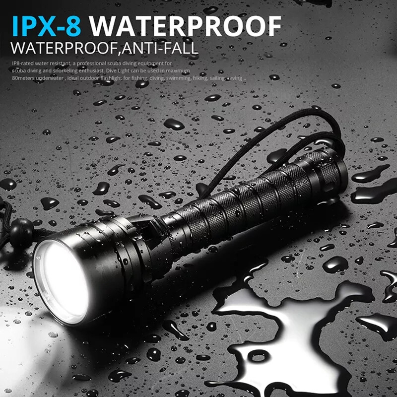 Scuba Diving Flashlight 3000 Lumens Unde Water 100 Meters Waterproof LED Power