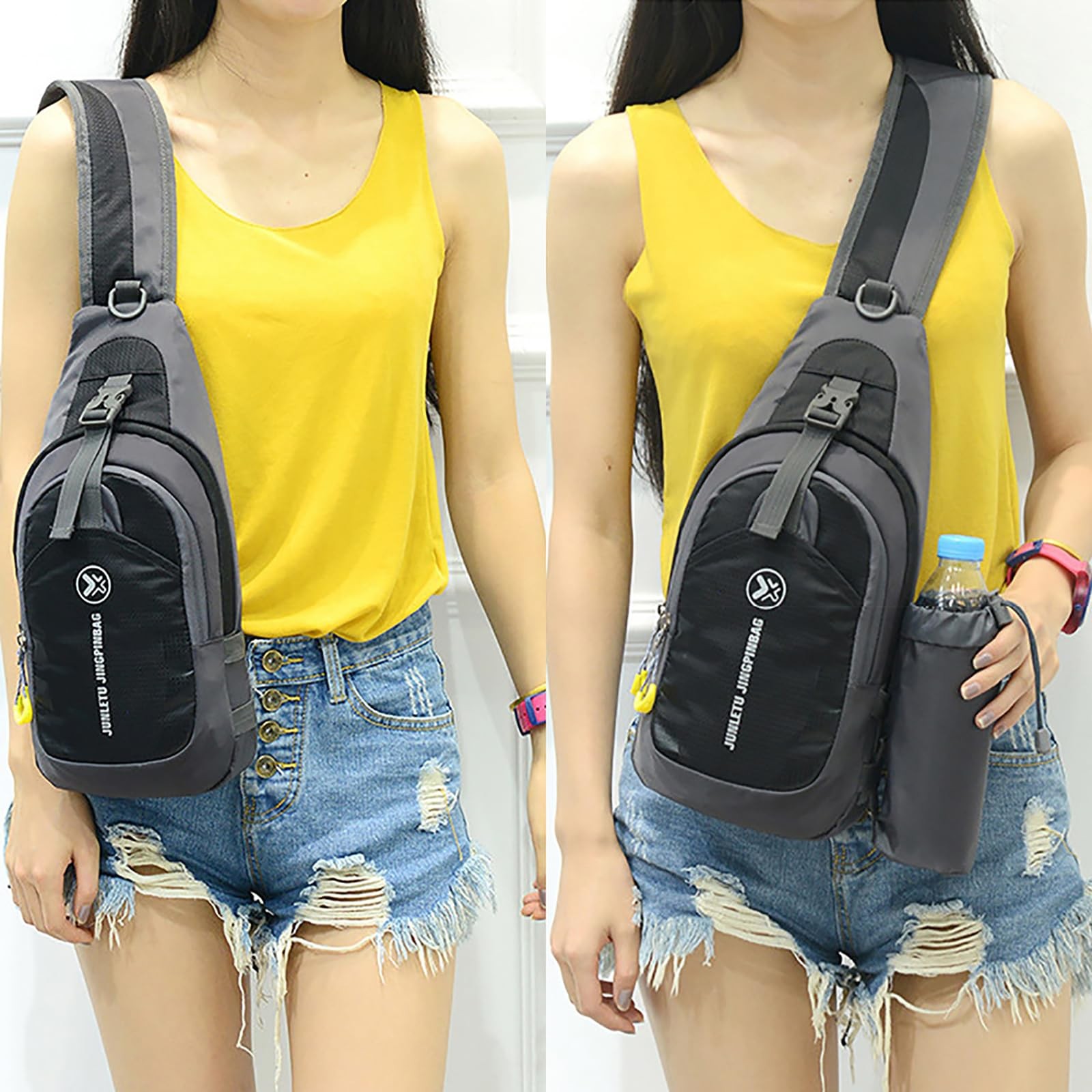 Peicees Chest Crossbody Sling Backpack Bag Travel Bike Gym Medium, Black