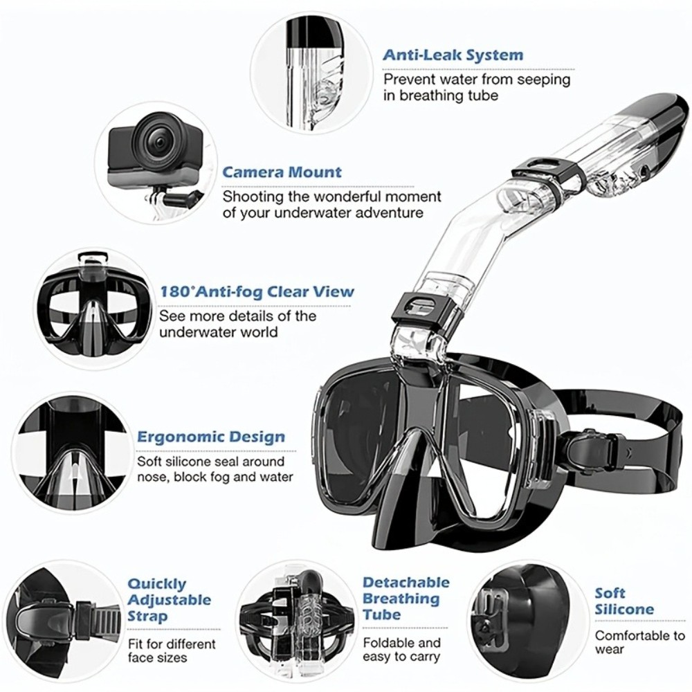 XIAOTREE Watersports Pro Dry Snorkel Set, Anti Fog Panoramic Face Mask