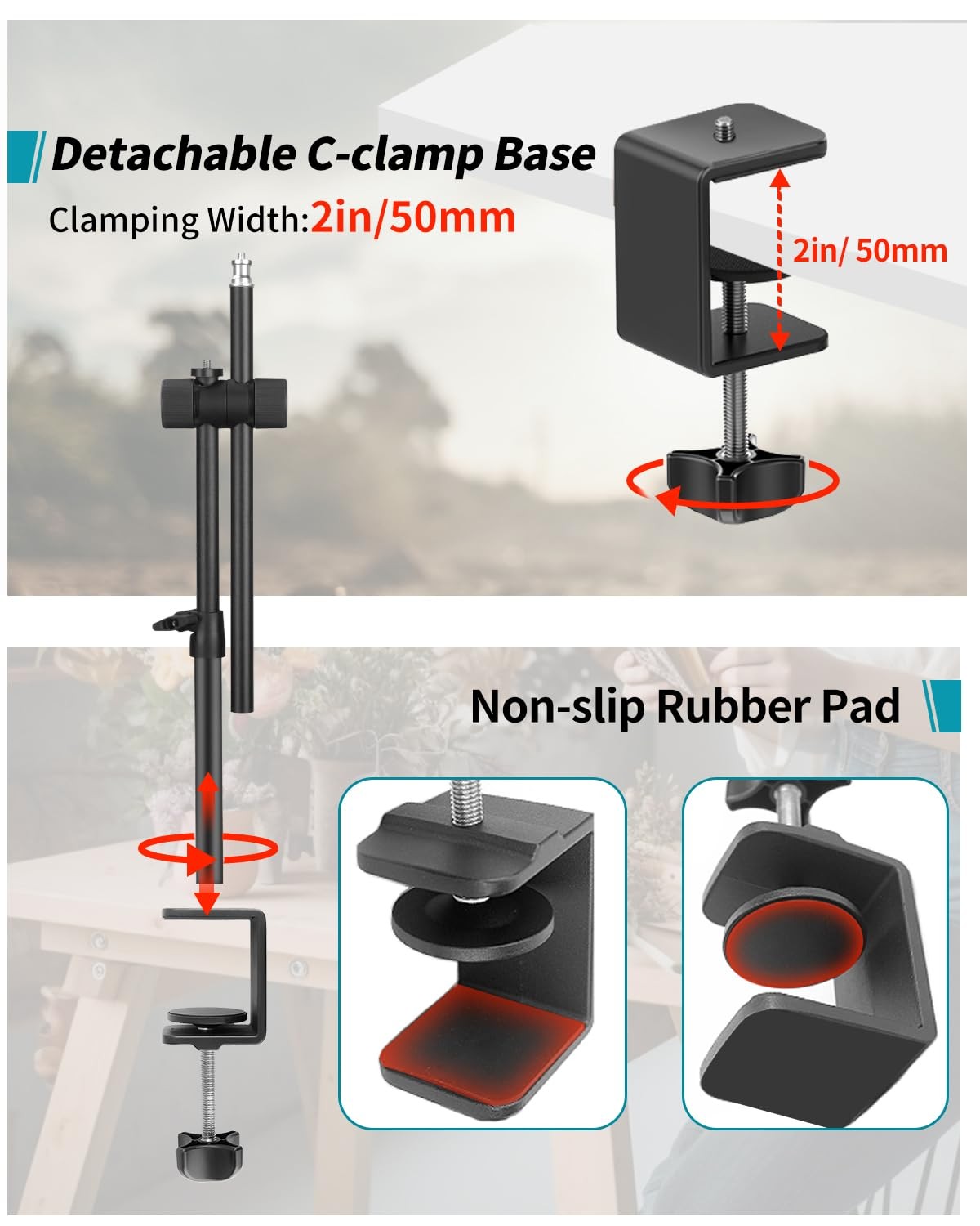 Overhead Camera Mount Desk Stand, Arm Clamp 1DFPGBL, Black