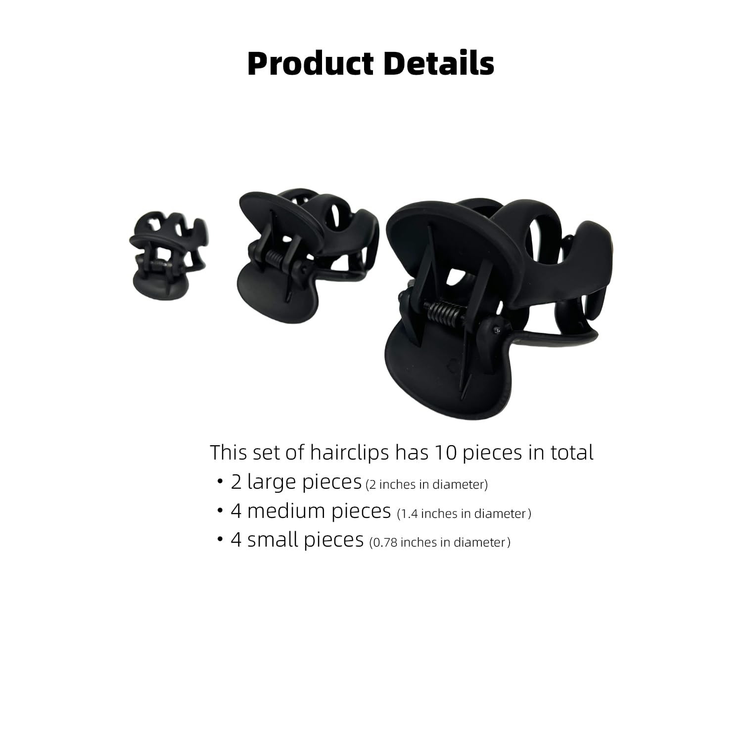 A Set of Black Hair Clips in Various Sizes, which can be used to Clip Ponytai…