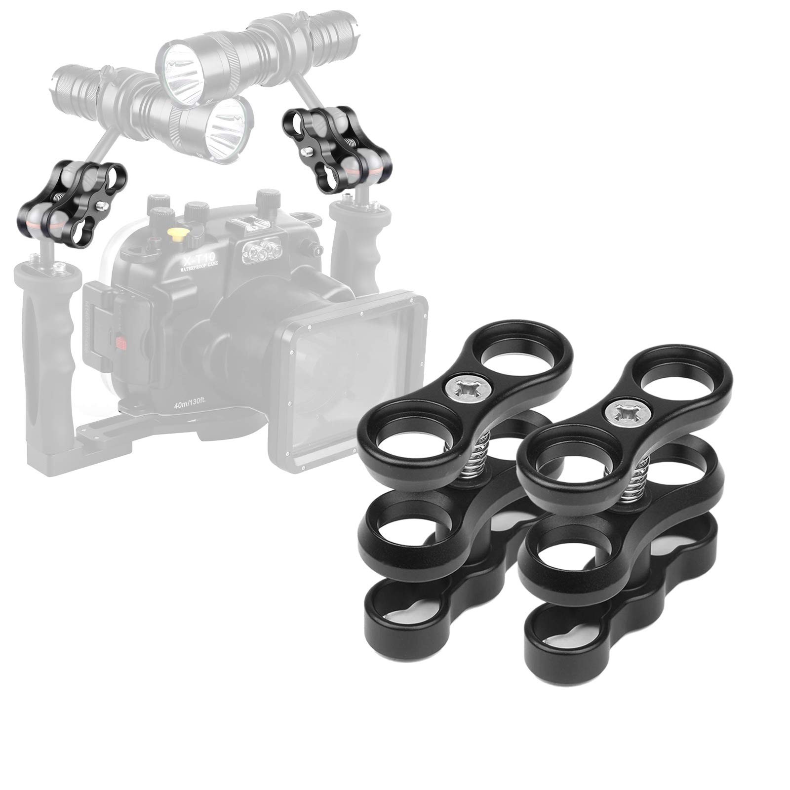 WLPREOE 2 PCS 1″ Aluminum Long Ball Clamp Mount for 2 Clamps, Black