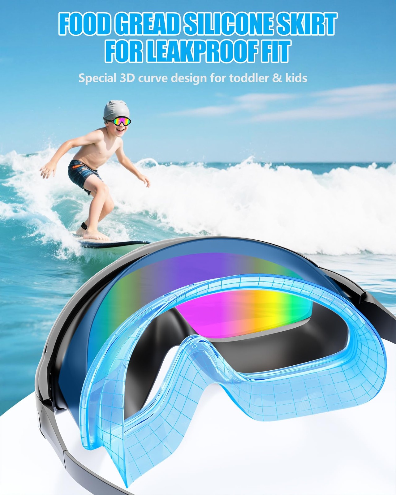 Kids 2 Pack Wide View Swim Goggles, Anti-Fog/UV No Leak Goggles with Ear Plugs