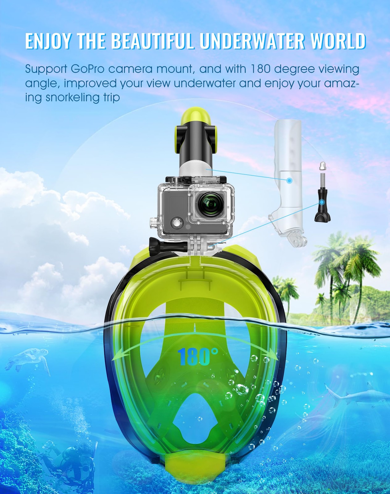 Greatever G2 Full Face Snorkel Mask with Latest Small-Medium, Yellow Green