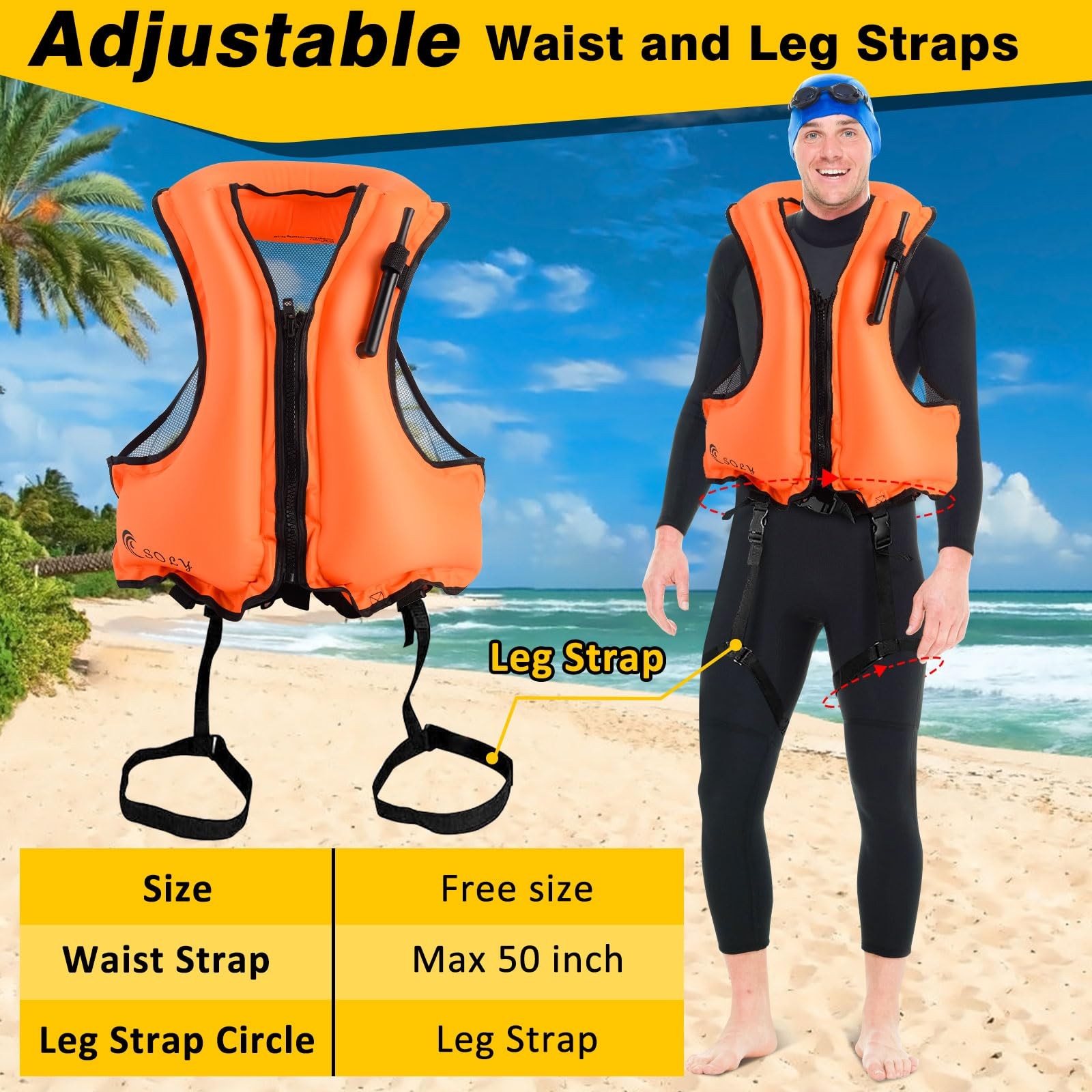 Soly Inflatable Snorkel Vest For Adultssnorkeling Vestsnorkeling Vest For