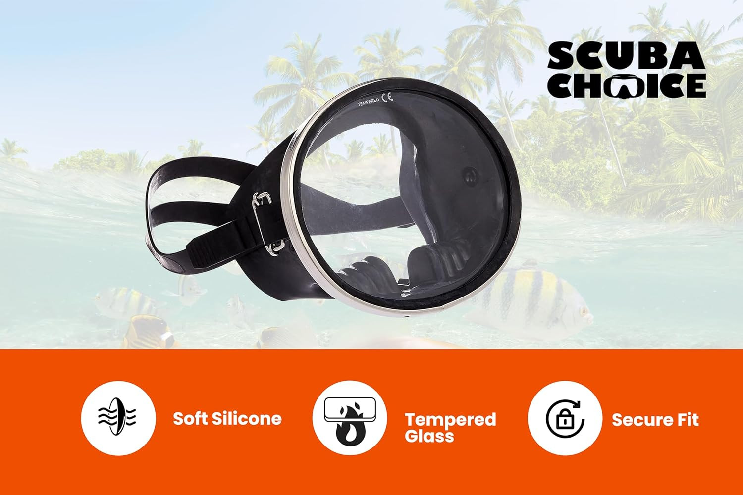 Scuba Diving Mask, Oval Tempered Glass Snorkel Mask with Comfortable Classic Rub