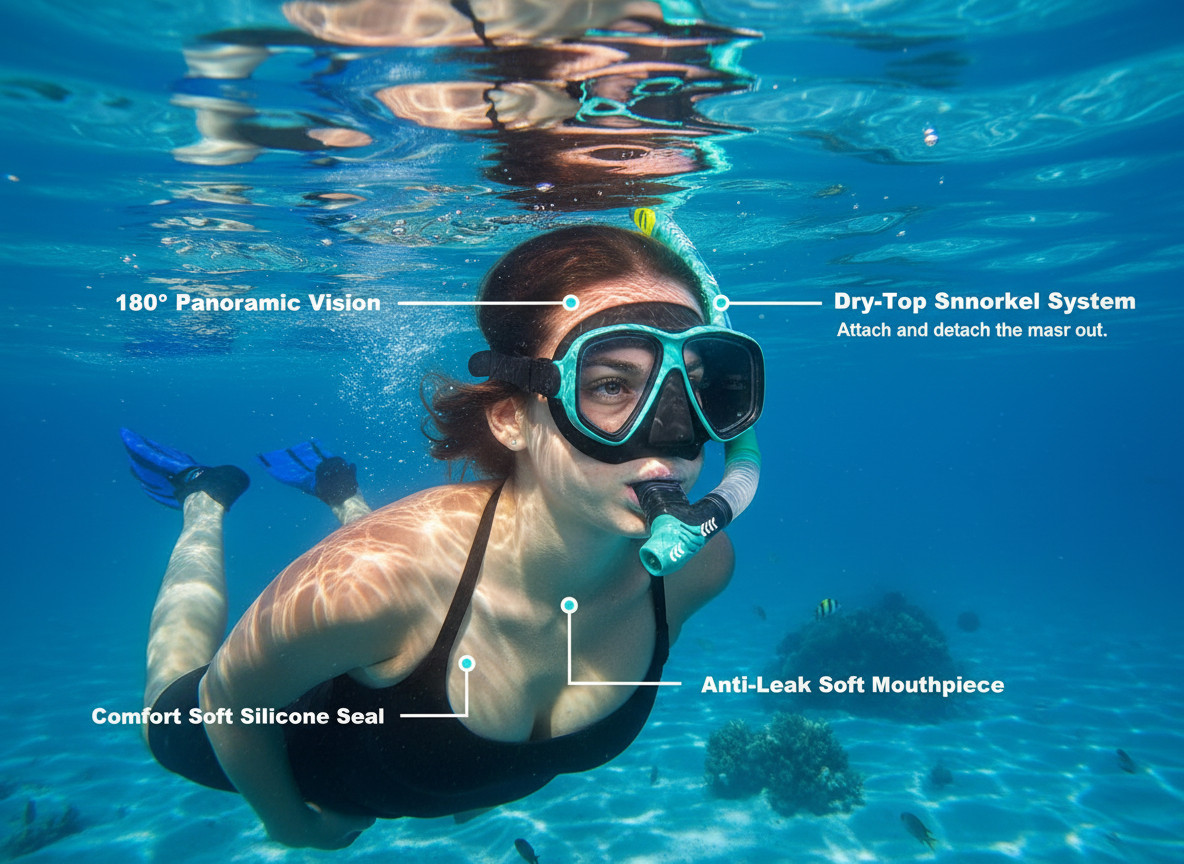 Adult Tempered Glass Diving Set Scuba Anti-Fog Goggles and Snorkeling Mask Tube