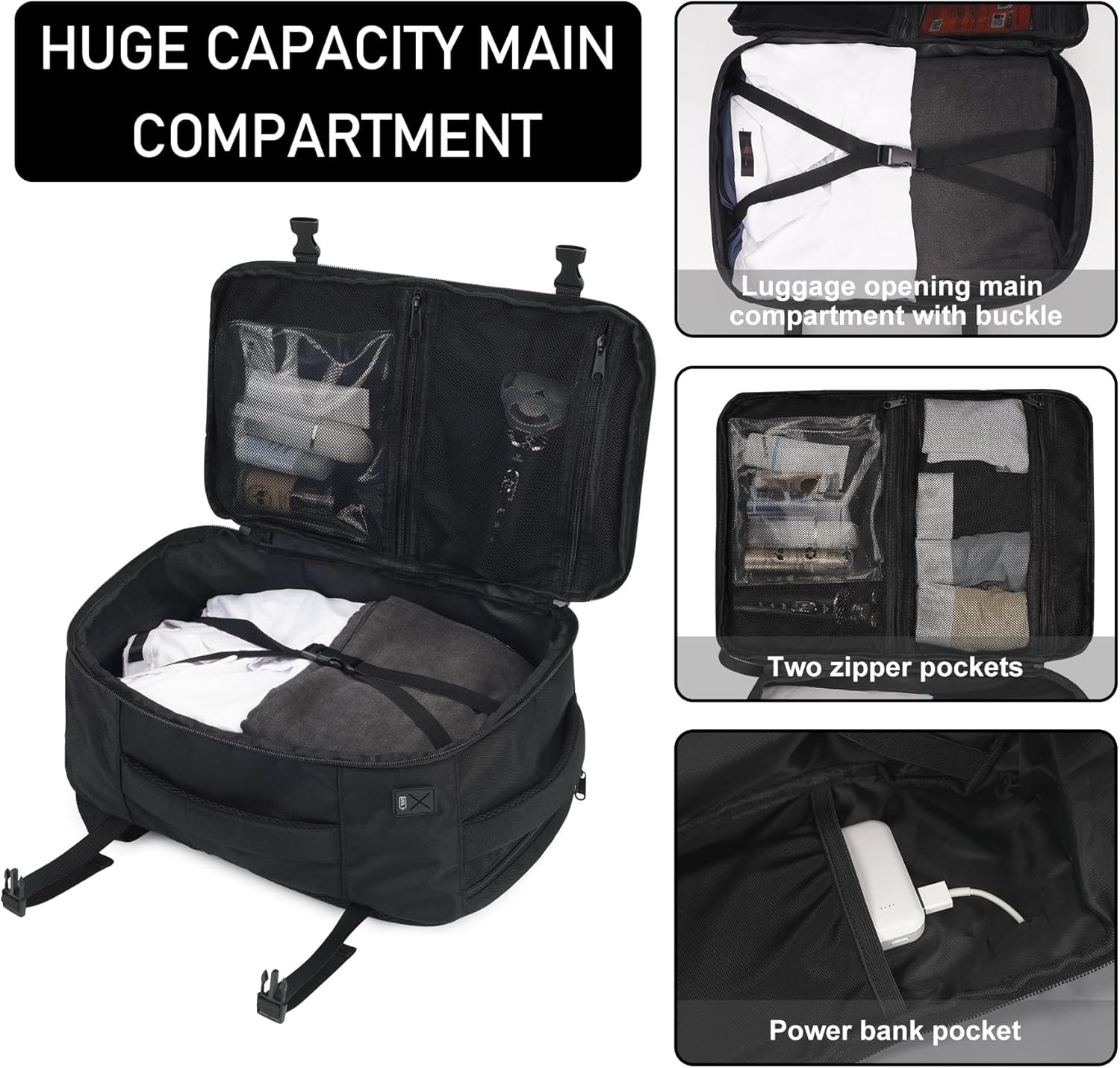 ECOHUB Travel Backpack 18x14x8 Spirit Airlines 18 inch underseat, Black