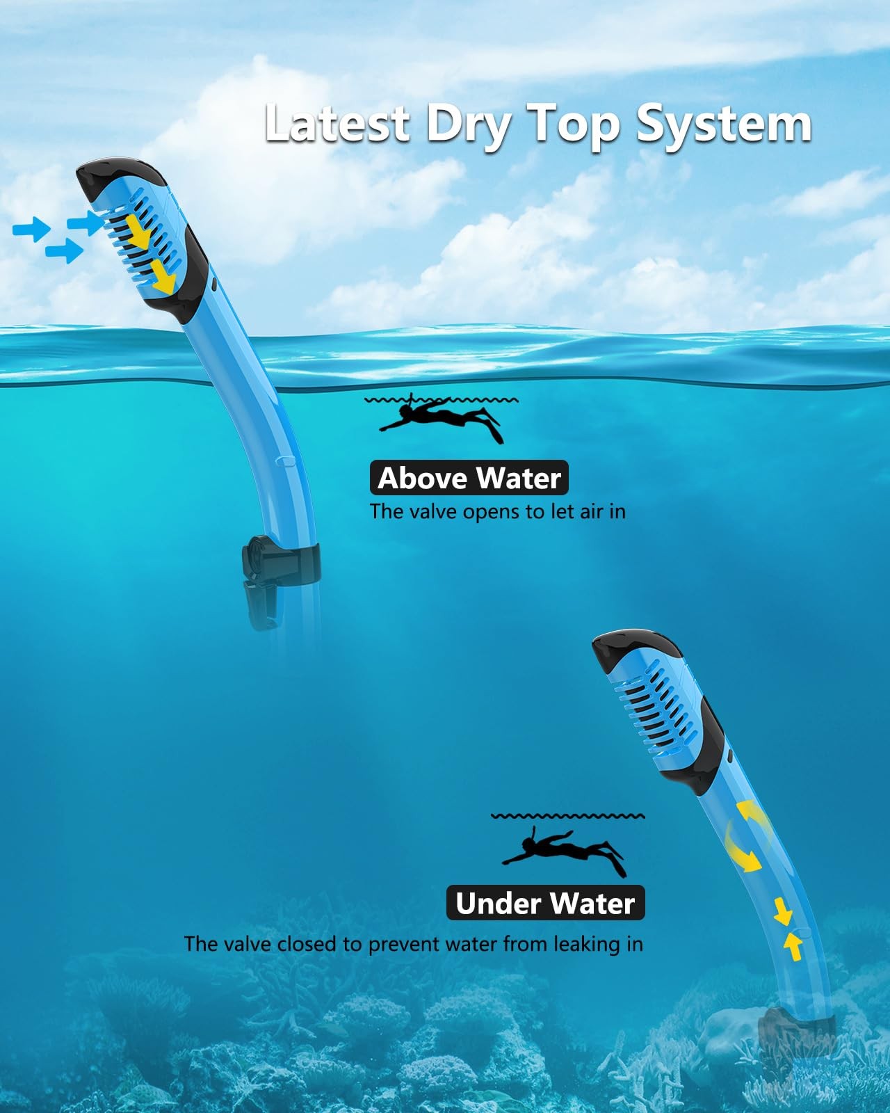 Bairuifu 2 Packs Dry Snorkel Mask Set 2 Pack(Light Blue & Sky )