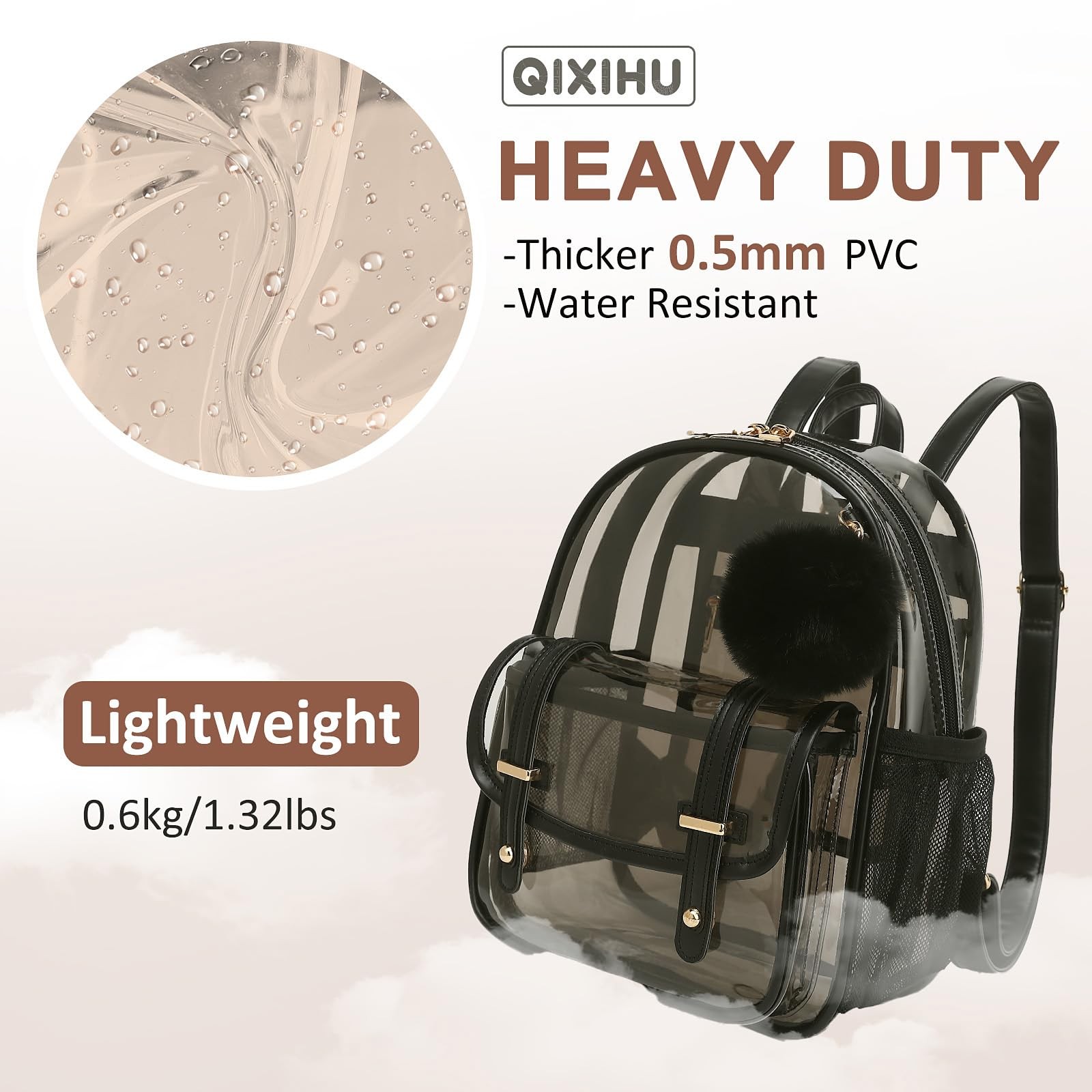 Clear Backpack for Stadium Events, 12x 12.59 x 9.44 x 4.33 inches, Semi Black