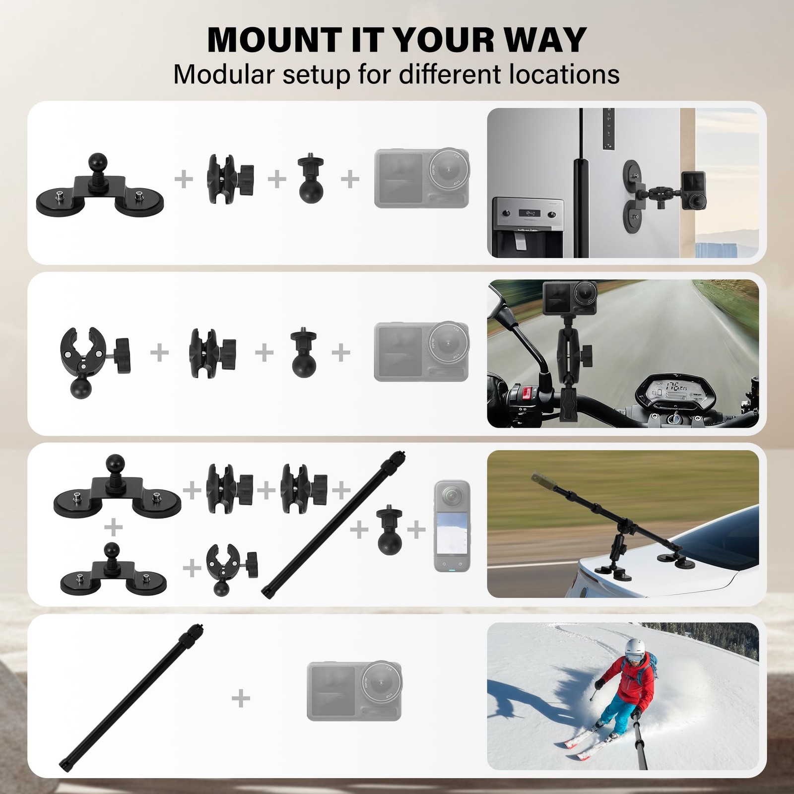 MEIENXIUS Magnetic Car Mount for Insta360 & Action Cameras, N52 Strong Black