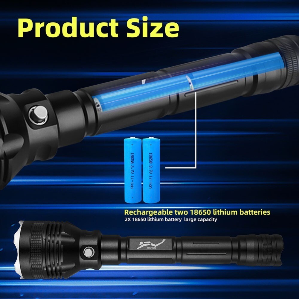 80M Scuba Diving IPX8 Waterproof Flashlight LED Light Deep Underwater Torch