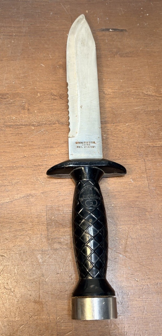 Vintage 1960s Aqua Lung US Divers Knife w/ Sheath, Stainless Steel, Japan