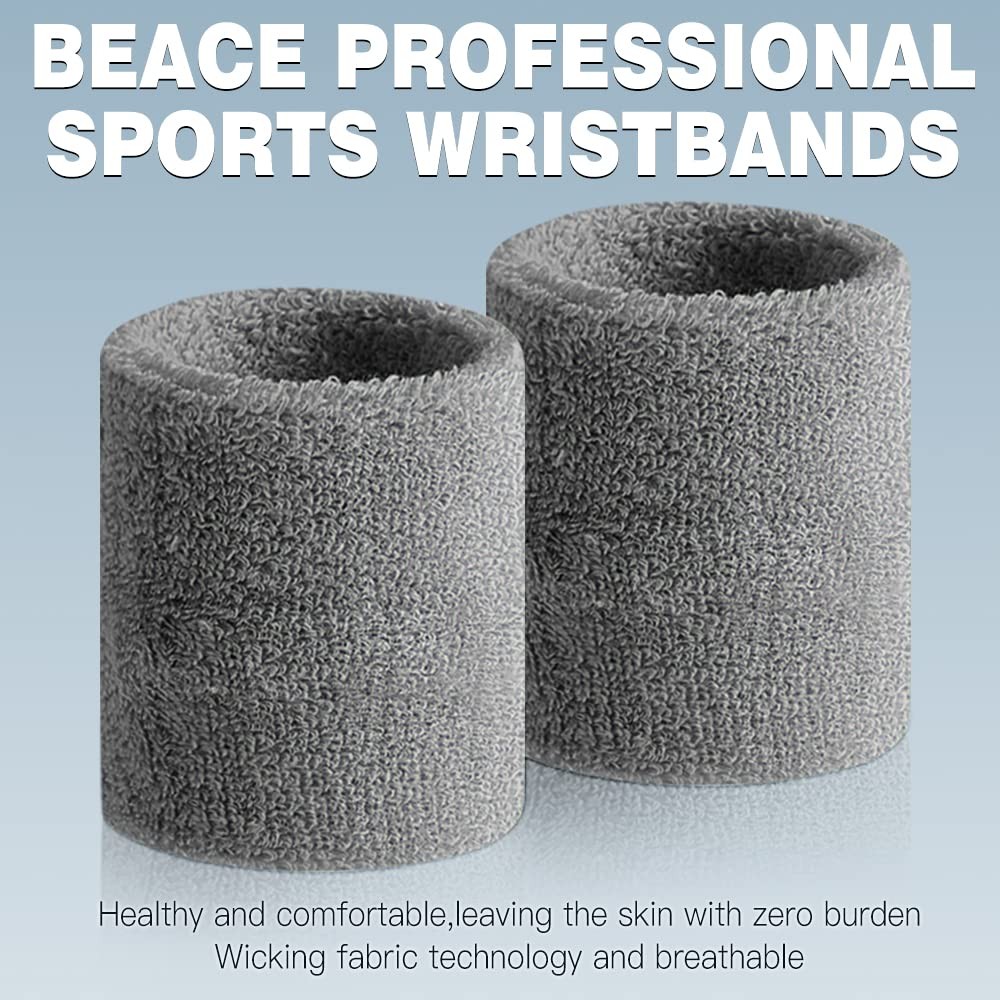 BEACE Sweatbands Sports Wristband for Men & 6.5 x 3 x 0.2″, Black/White/Gray