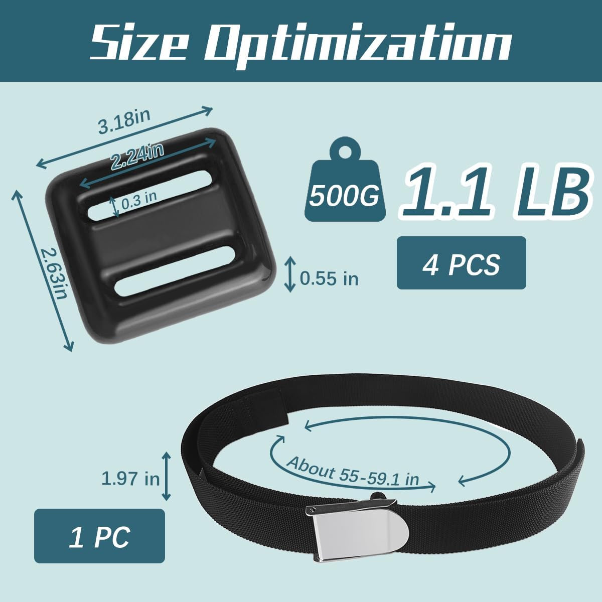4-Pack Scuba Diving Weight Belt with Metal Buckle and Coated Weights