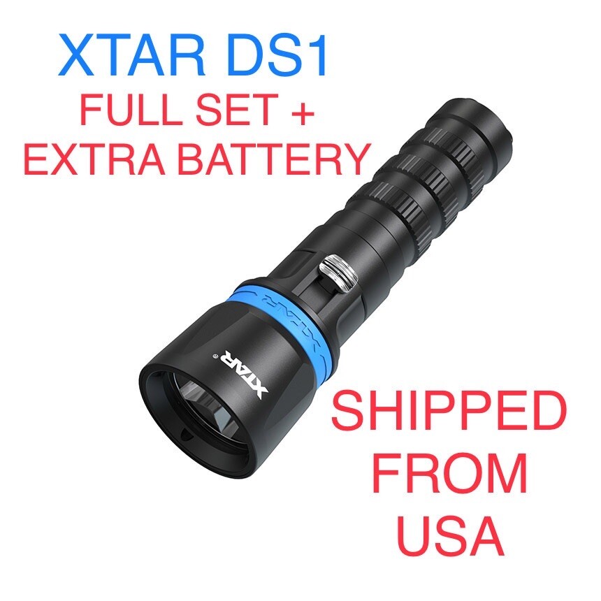 XTAR DS1 1000 Lumen Diving Flashlight FULL SET + EXTRA BATTERY + SILICON GREASE