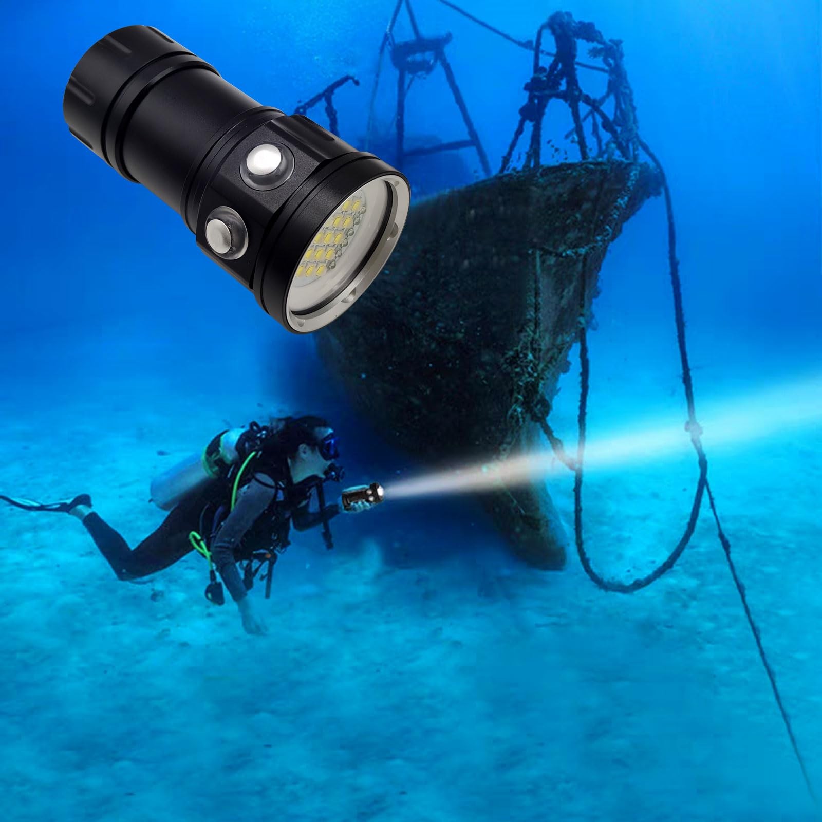 Diving Flashlight, 18000 Lumen IPX8 Waterproof Scuba Dive Light 100M LED Torc…
