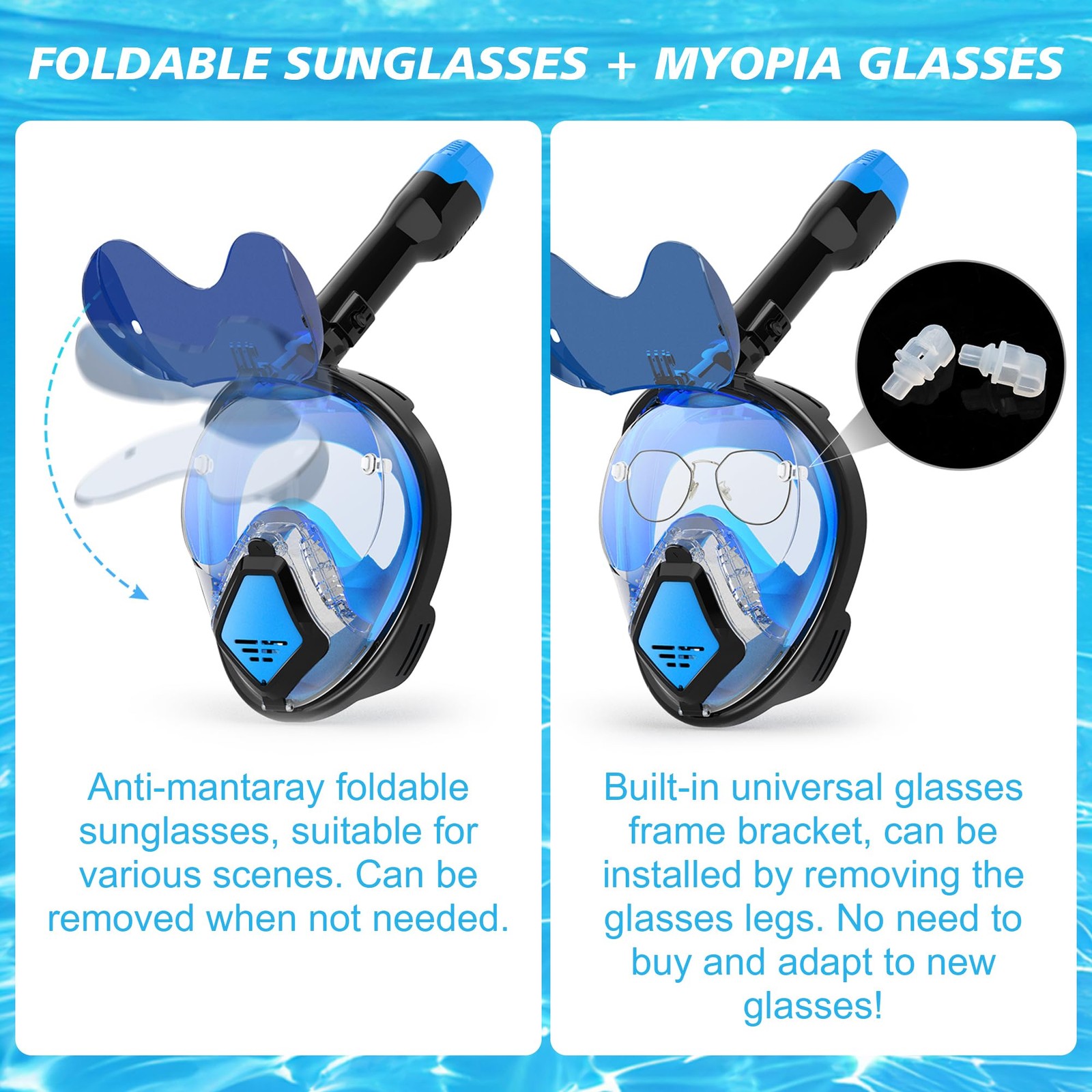 Full Face Snorkel Mask-Latest Dry Top Breathing System X-Large, Black Blue