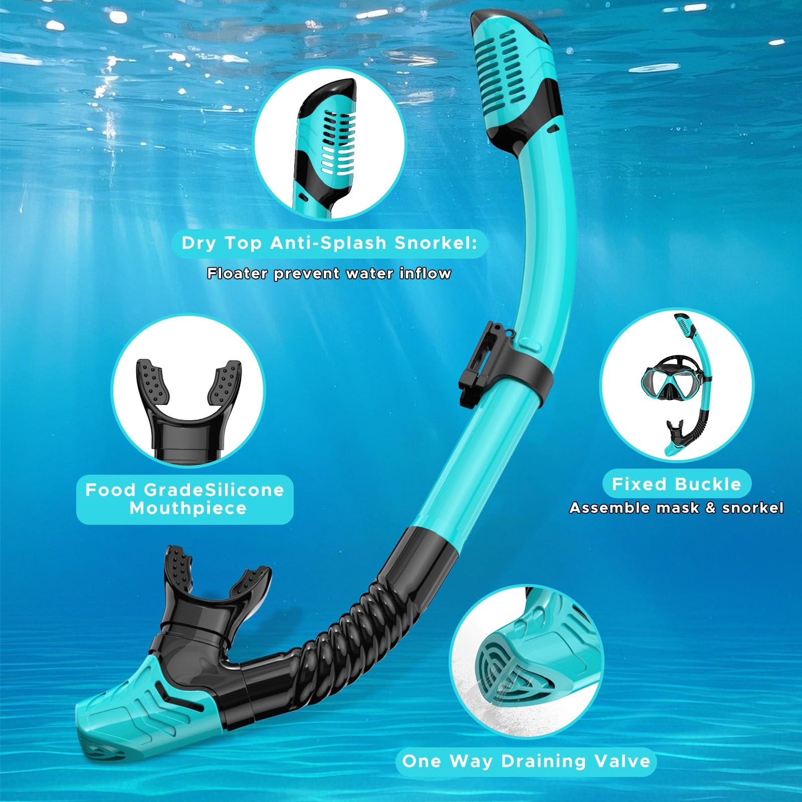 Snorkeling Gear for Adults, Dry Snorkel, Mask Set Adult, Diving Gray+Green