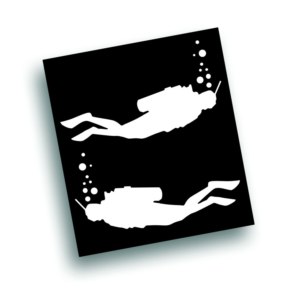 2X SCUBA DIVER DECAL for diving reef snorkeling car window or equipment WHITE