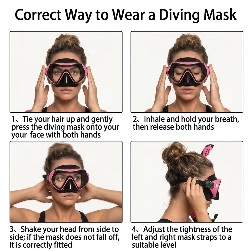 Snorkeling Gear for Adults, JRing Snorkel Mask One Size, Black+Pink (2 Pack)