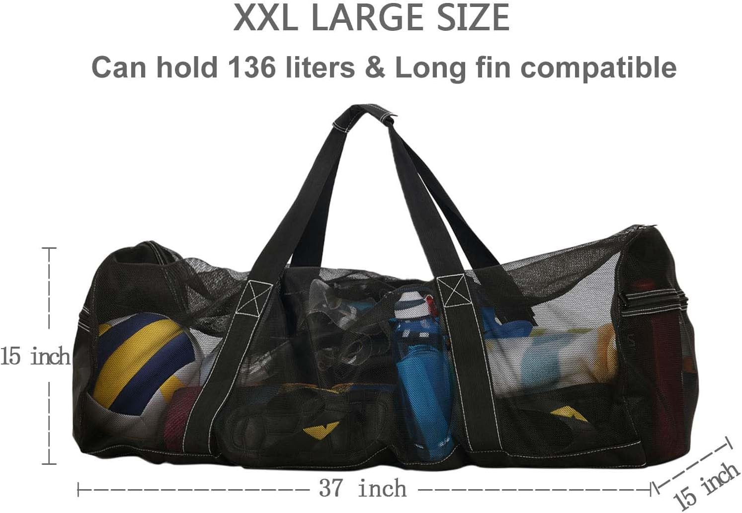 37 Inch XXL Mesh Duffle Bag for Scuba Dive or Snorkel Gear, Extra Large Snorkeli