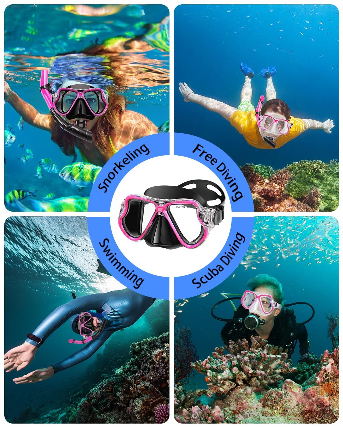 PIYAZI Snorkeling Gear for Adults Kids, Dry Set, Adults, Pink