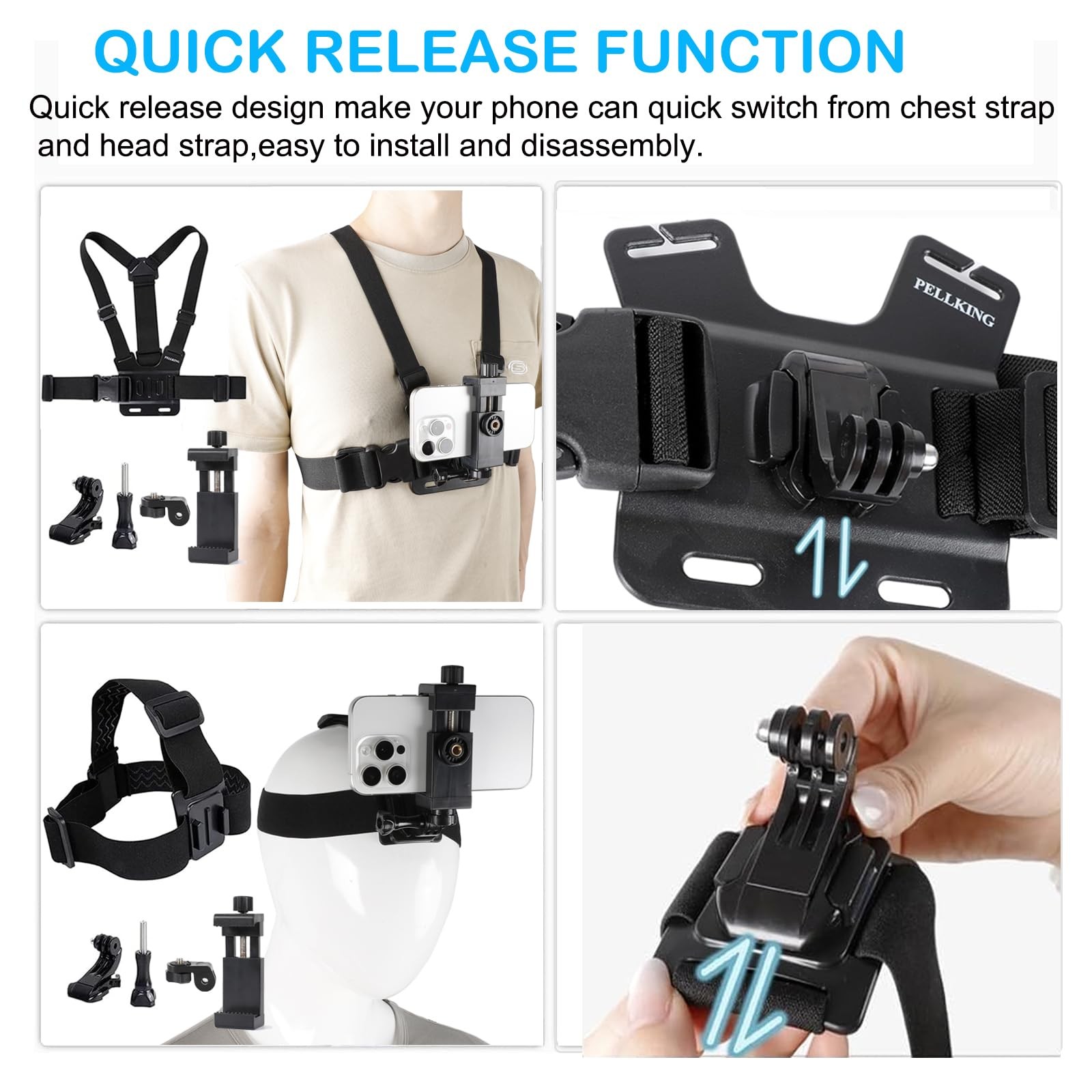 PellKing Mobile Phone Chest Strap ONE SIZE FITS ALL (130 – 250 lbs.), Black