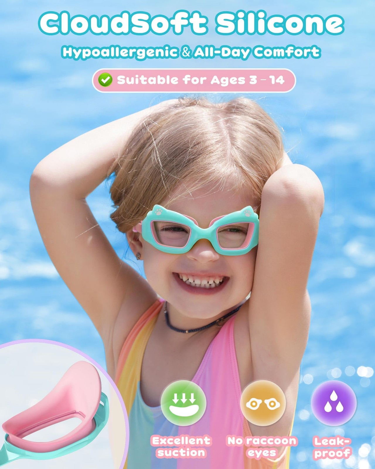 EverSport Kids Swim Goggles 2 Pack, Anti-Fog, One Size, Green & Purple
